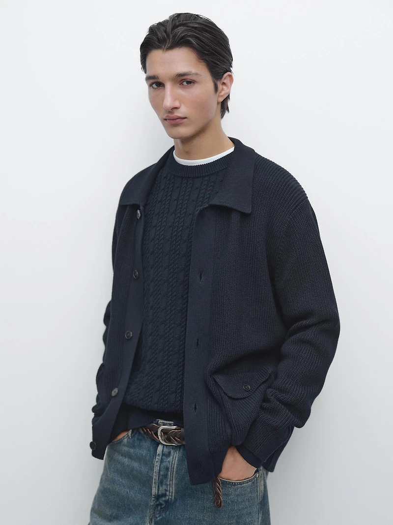 Cotton knit cardigan with pockets