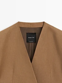 100% linen lapelless double-breasted blazer