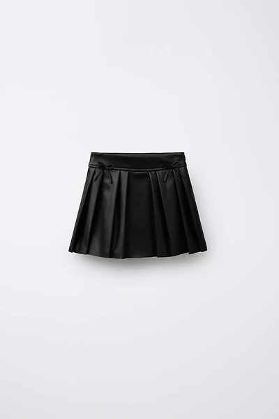 FAUX LEATHER BOX PLEAT SKIRT WITH TIES