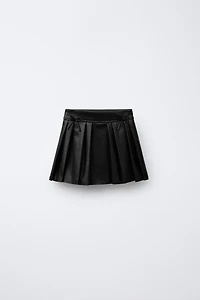 FAUX LEATHER BOX PLEAT SKIRT WITH TIES
