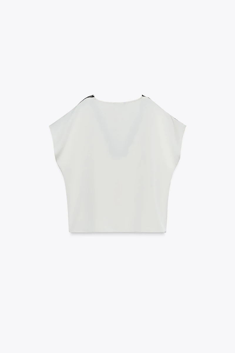 CONTRAST LACE SATIN EFFECT BLOUSE