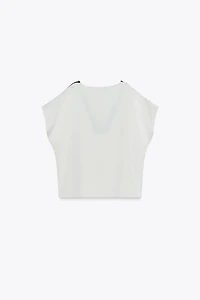 CONTRAST LACE SATIN EFFECT BLOUSE