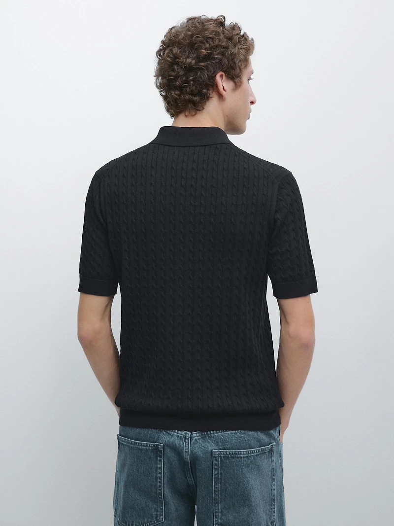 100% cotton cable-knit polo shirt