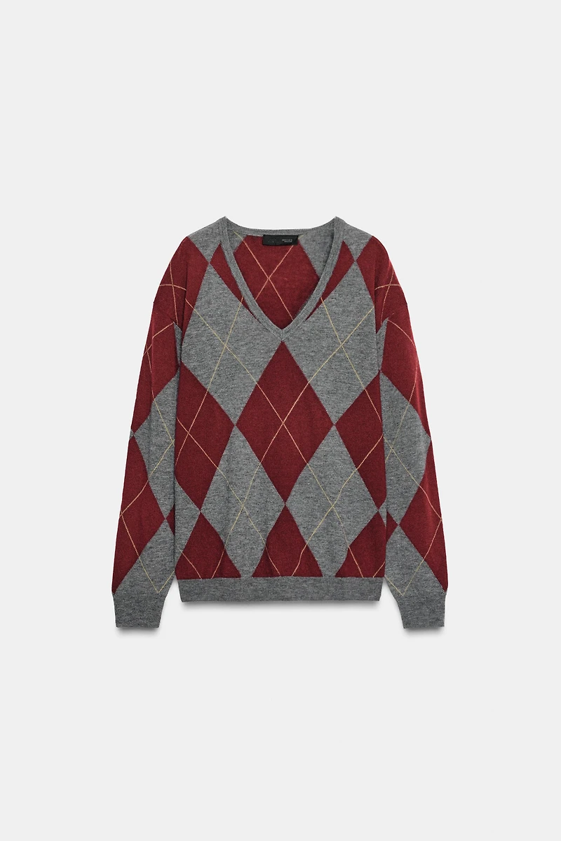 PULL 100 % LAINE À LOSANGES