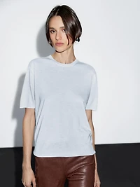 Short-sleeve wool blend knit sweater
