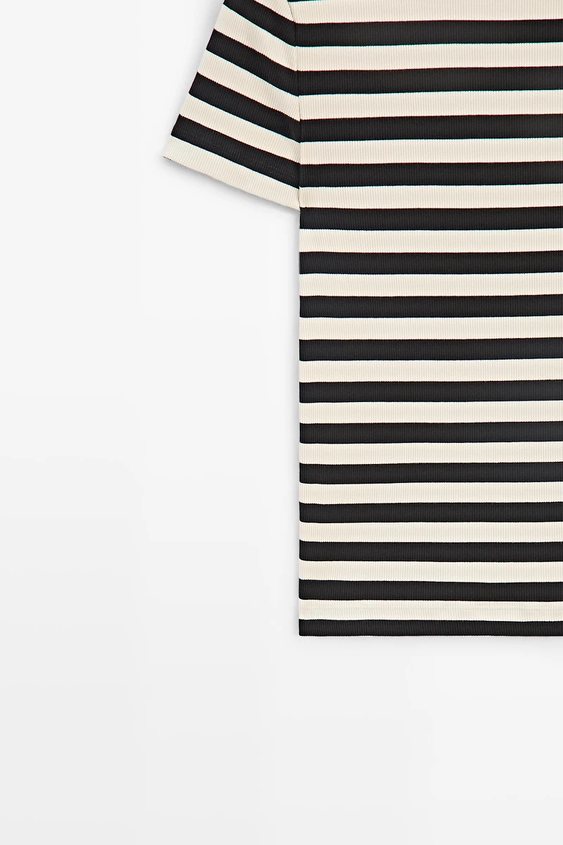 Short sleeve striped cotton blend T-shirt