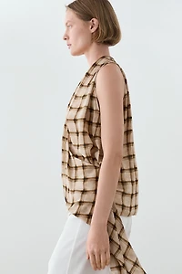 Flowing check print surplice top