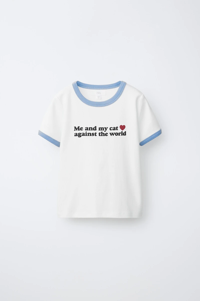 CONTRAST RIB TEXT T-SHIRT