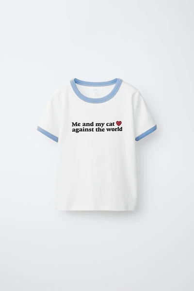 CONTRAST RIB TEXT T-SHIRT