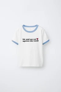 CONTRAST RIB TEXT T-SHIRT