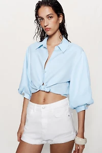 LINEN BLEND BALLOON SLEEVE SHIRT