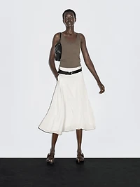 Midi skirt with yoke and flounce