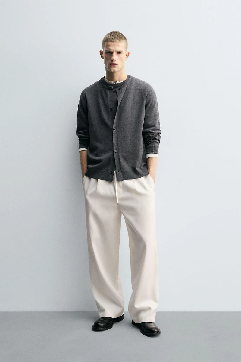 TEXTURED PLEATED PANTS