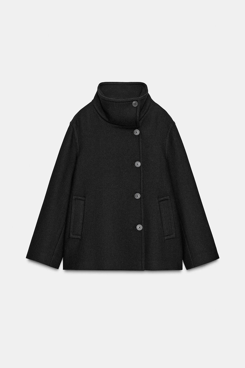 HIGH NECK WOOL BLEND SHORT COAT