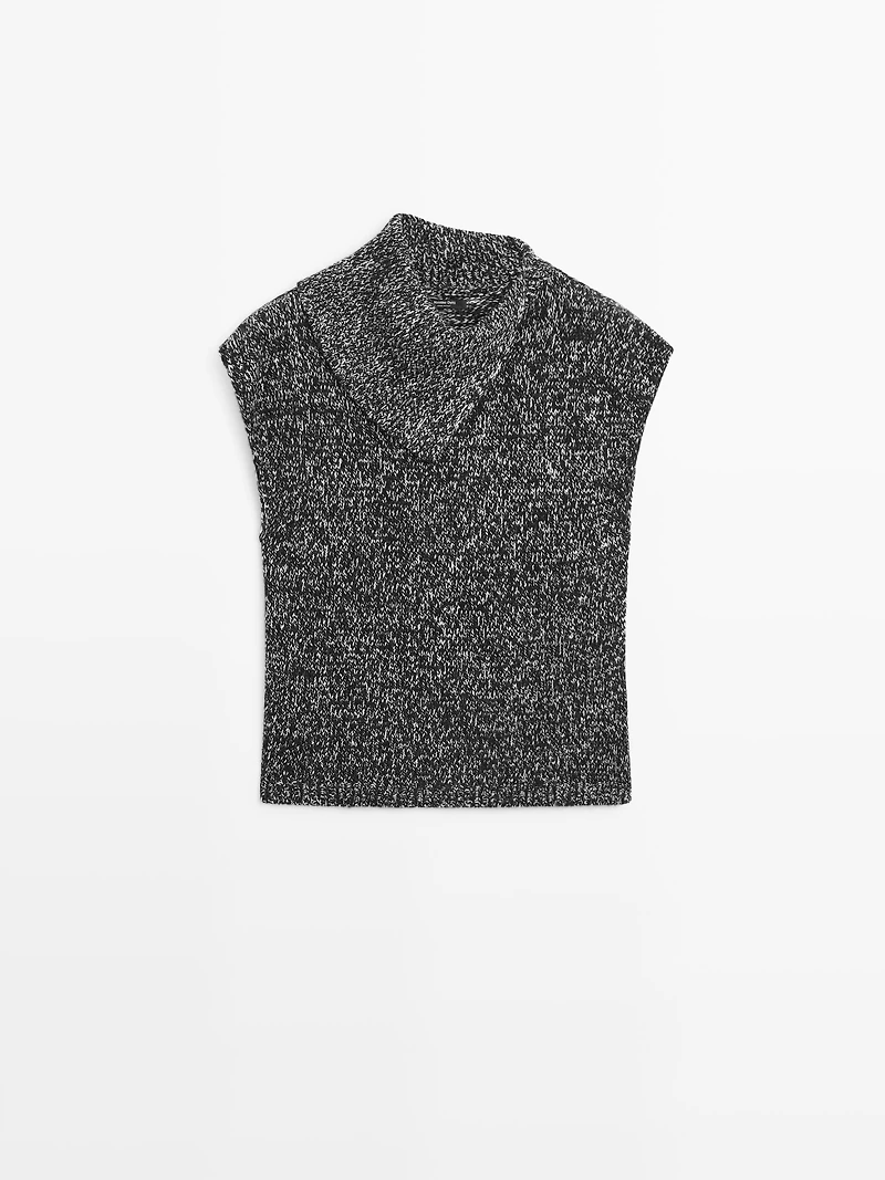 Mouliné knit vest with collar detail