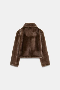 FAUX FUR SHORT COAT WITH TOGGLE FASTENERS