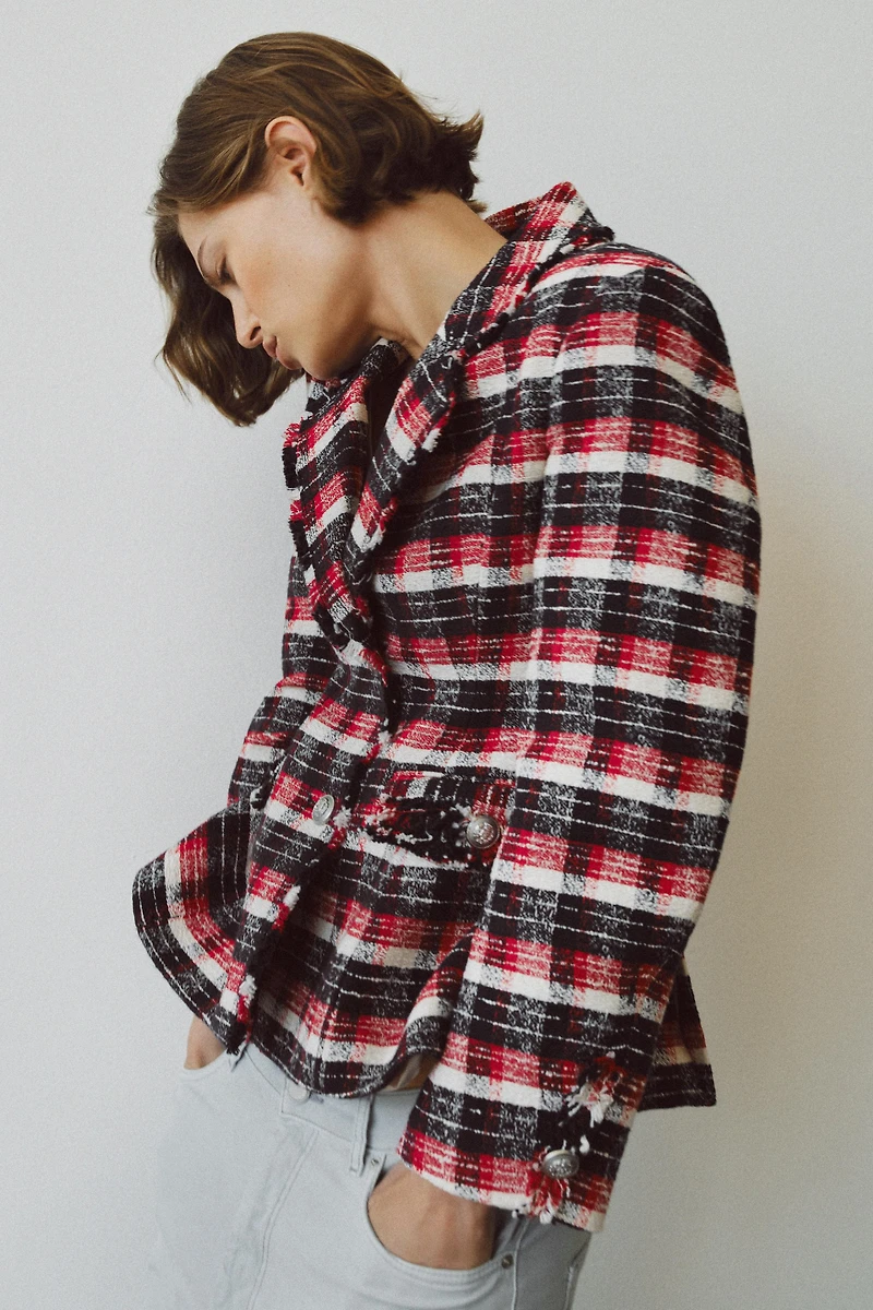 VESTE PEPLUM À CARREAUX ZW COLLECTION
