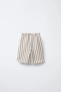 TEXTURED STRIPED SLIM FIT BERMUDA SHORTS