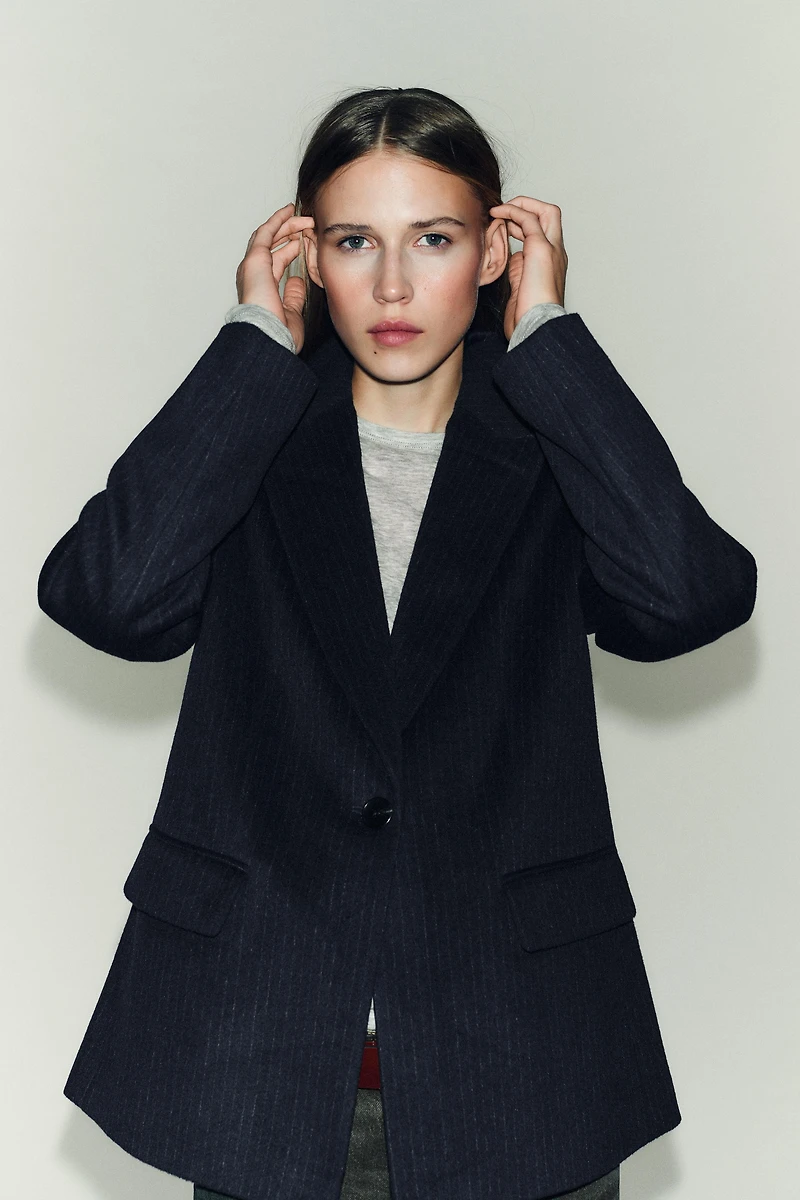 WOOL BLEND PINSTRIPE BLAZER