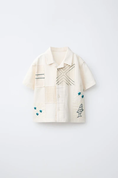 LINEN COTTON BLEND PATCH SHIRT