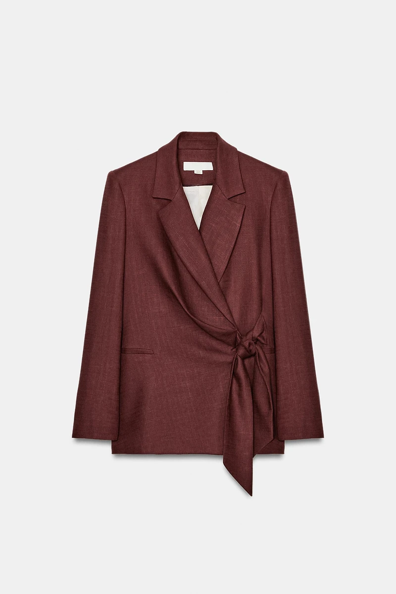 LINEN DOUBLE BREASTED BLAZER WITH TIE