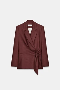 LINEN DOUBLE BREASTED BLAZER WITH TIE