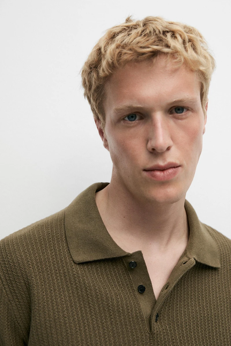 100% cotton textured knit polo sweater
