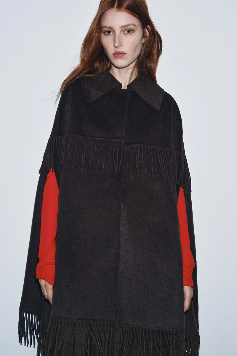 WOOL FRINGED CAPE