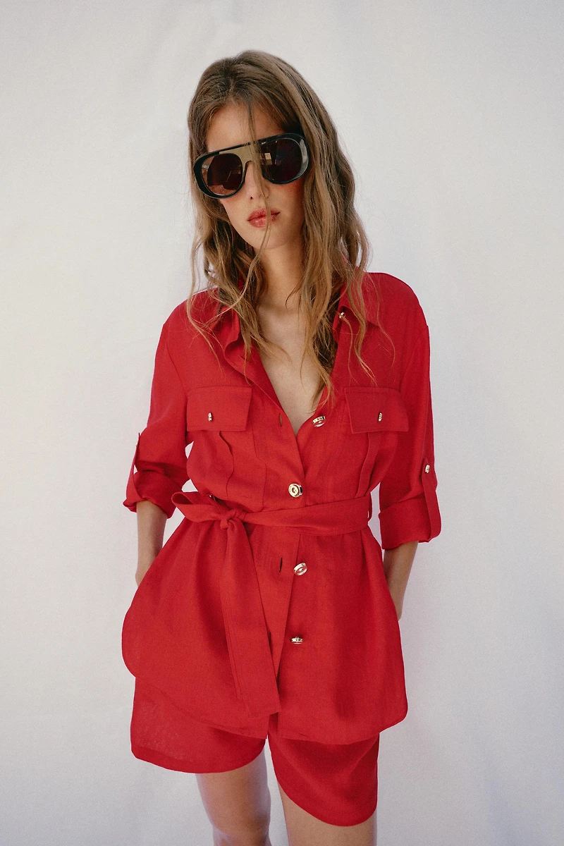 LINEN BELTED SAFARI JACKET