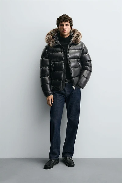100% FEATHER PUFFER JACKET WITH HOODIE