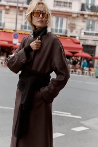 FAUX LEATHER COLLAR COAT