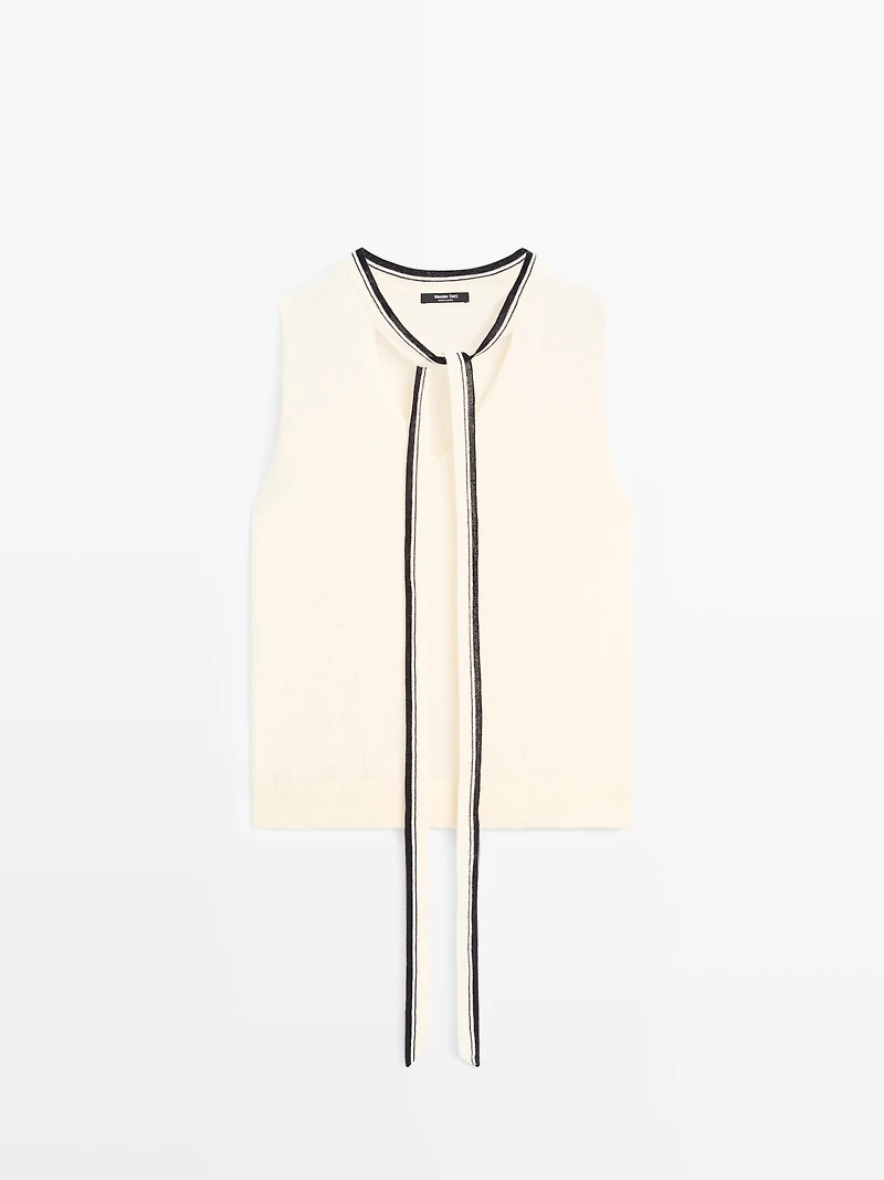Knit vest with tie detail