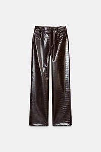 STRAIGHT-LEG FAUX LEATHER ANIMAL EMBOSSED PANTS