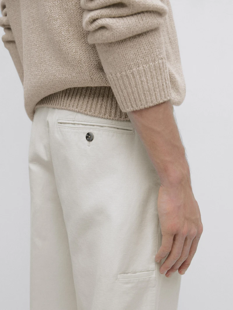 Pantalon tapered fit coton et lin