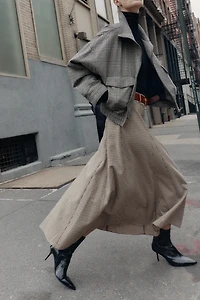 HOUNDSTOOTH BELTED CAPE MIDI SKIRT