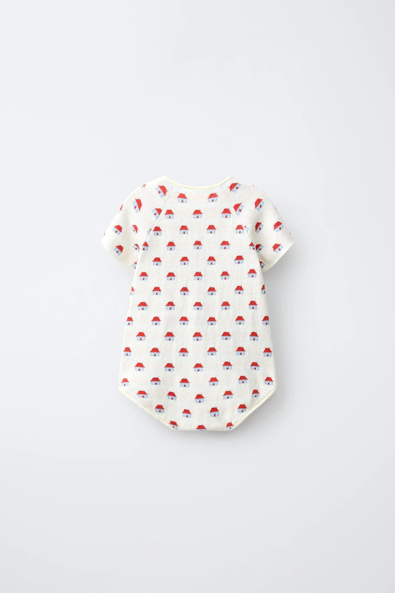 LITTLE HOUSES JACQUARD KNIT ROMPER