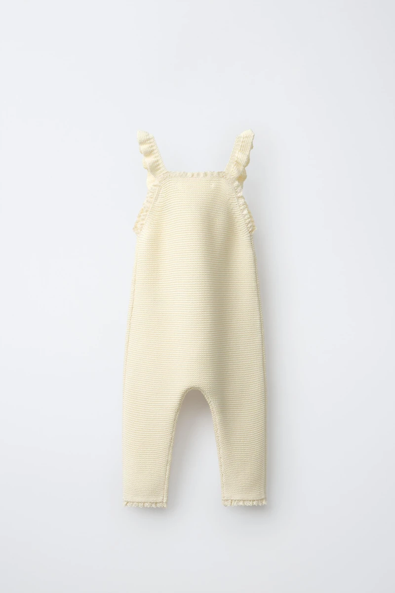 EMBROIDERED FLORAL KNIT OVERALLS