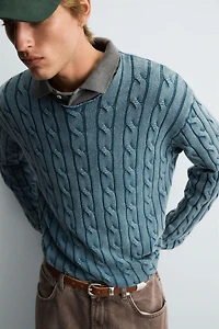 WASHED CABLE KNIT SWEATER