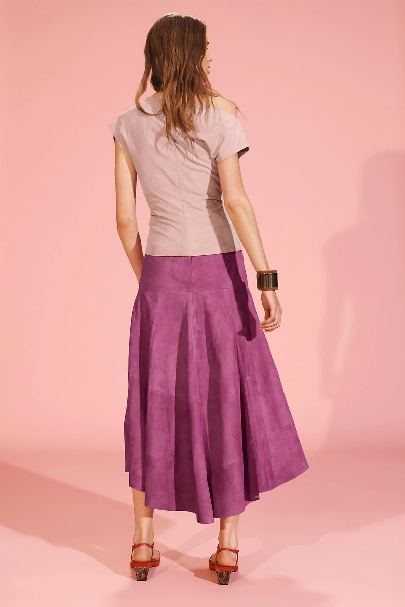 LIMITED EDITION ASYMMETRIC SUEDE MIDI SKIRT