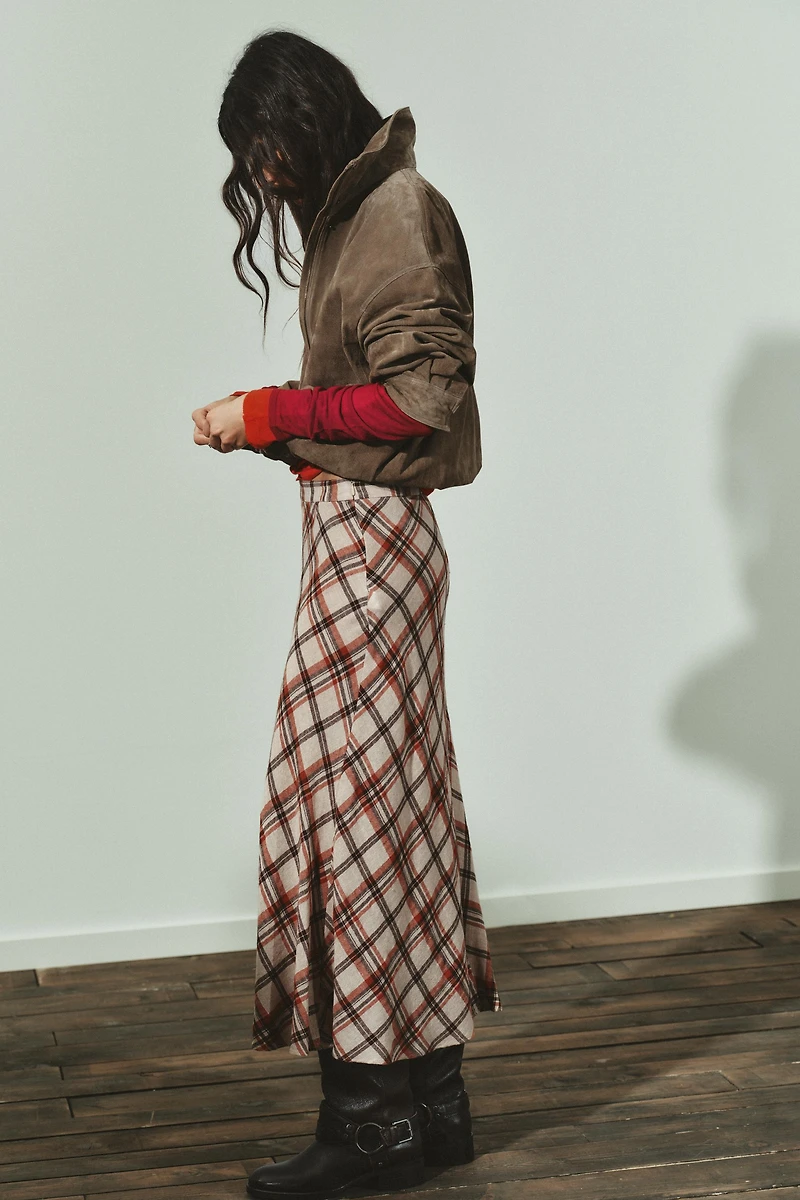 PLAID MIDI SKIRT