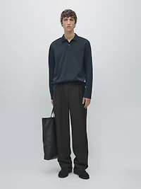 Long sleeve polo shirt with ribbed detail