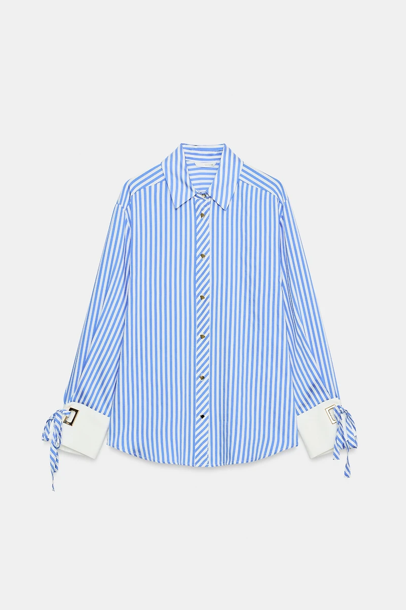 BOW TRIM STRIPED SHIRT