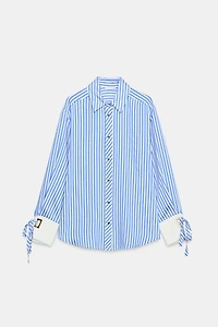 BOW TRIM STRIPED SHIRT