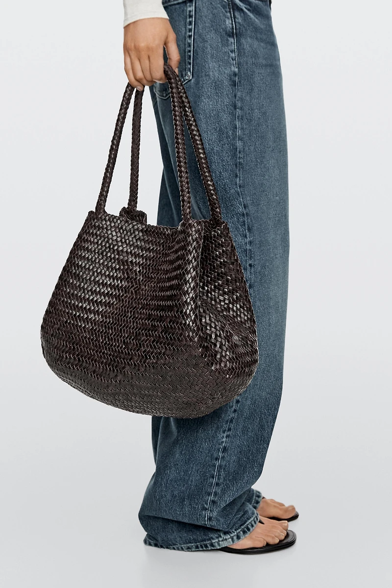 Braided nappa leather tote bag