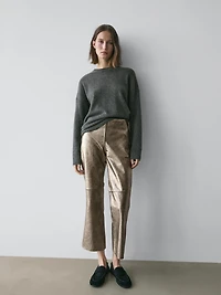Nappa leather metallic trousers