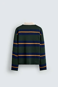 STRIPED KNIT POLO SHIRT WITH CONTRAST COLLAR