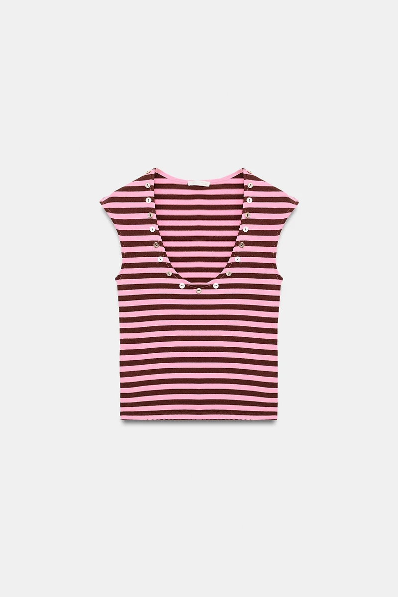 STRIPED BUTTON TOP