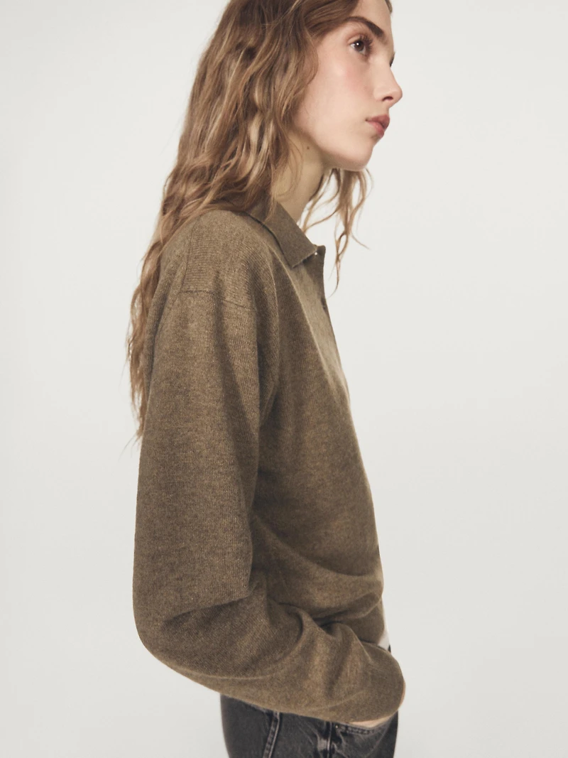 Knit polo sweater with pocket