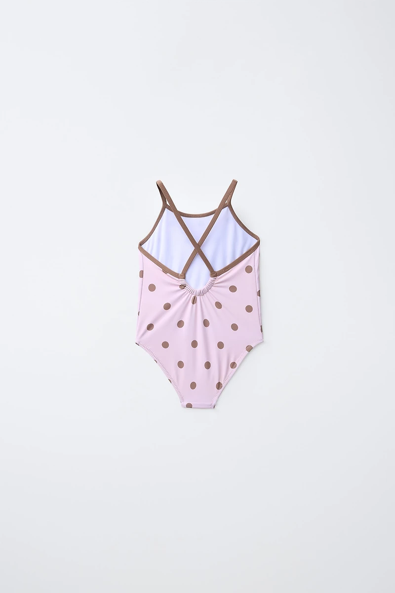 2-6 YEARS/ POLKA DOT SWIMSUIT WITH CONTRASTING PIPING