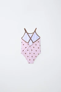 2-6 YEARS/ POLKA DOT SWIMSUIT WITH CONTRASTING PIPING